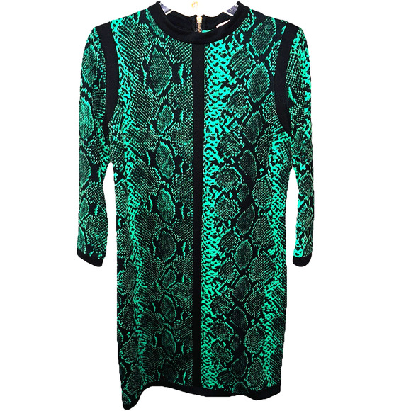 Juicy Couture Dress Snake Print Exposed Back Zip Emerald Green Black sz Medium - Picture 1 of 8